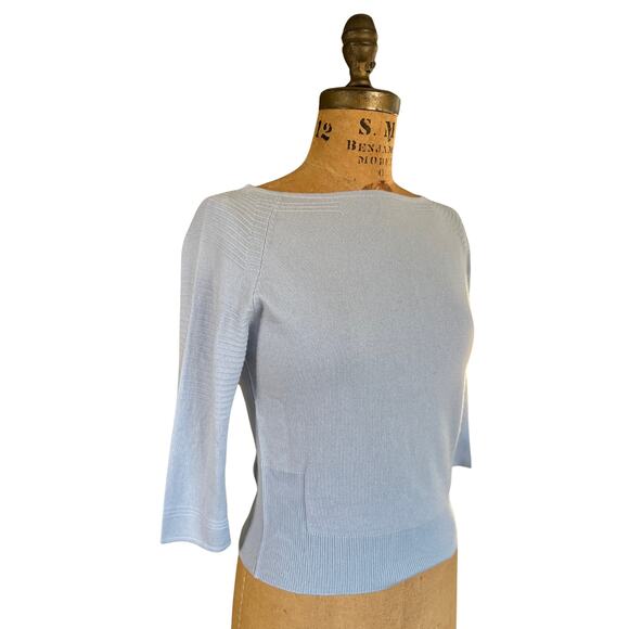 Never Worn Eric Bompard Light Blue Cashmere Silk Sweater, Boat Neck ¾ Sleeve Top - Picture 4 of 10